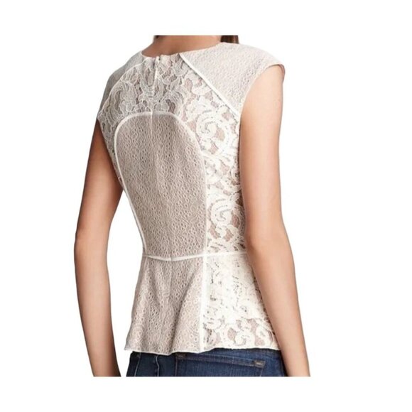 BCBGMaxAzria Kerra Lace Overlay Peplum Sleeveless Top, Size Medium, Office - Picture 3 of 6